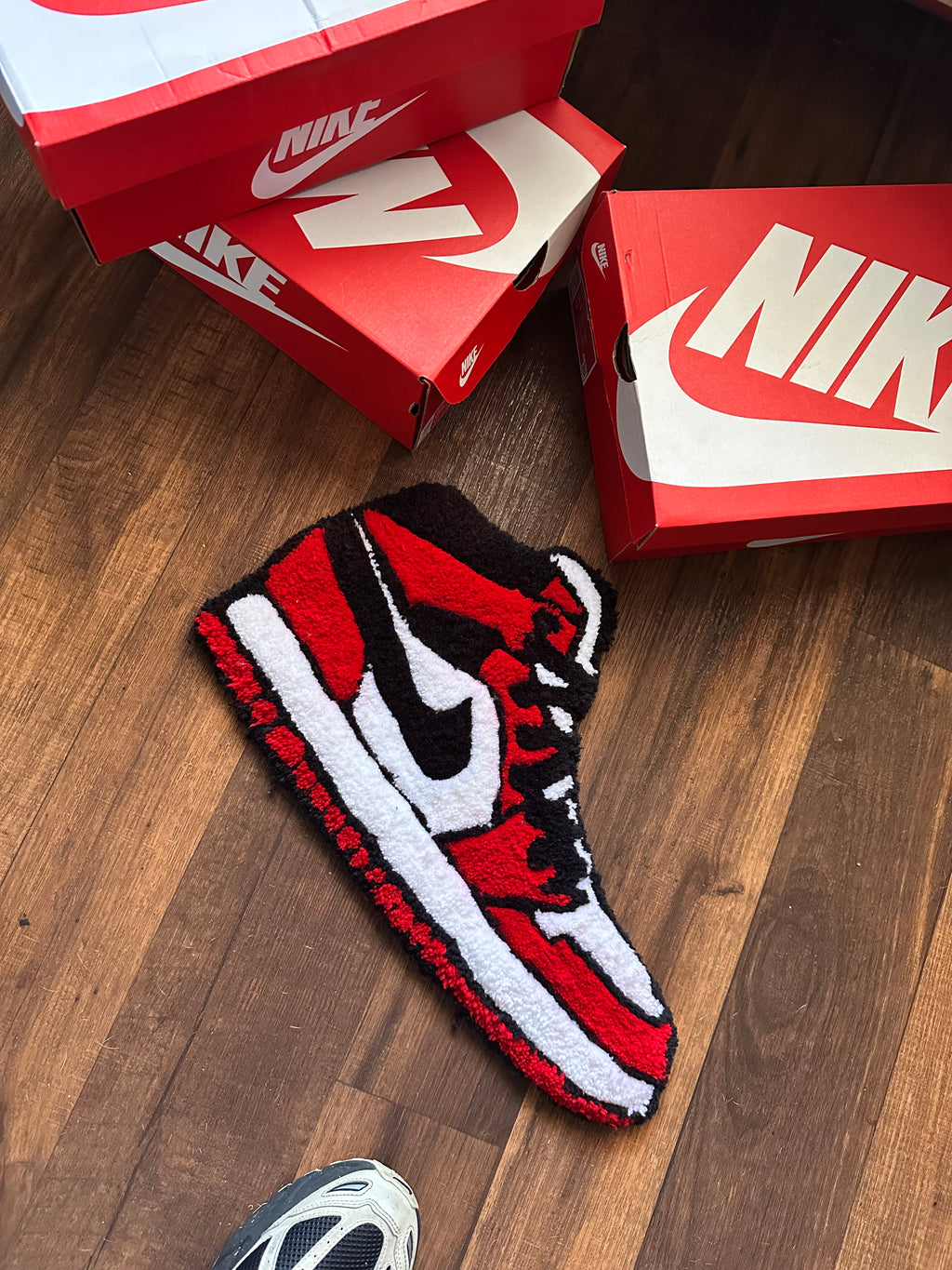 Red & Black High-Top Sneaker Handmade Tufted Rug