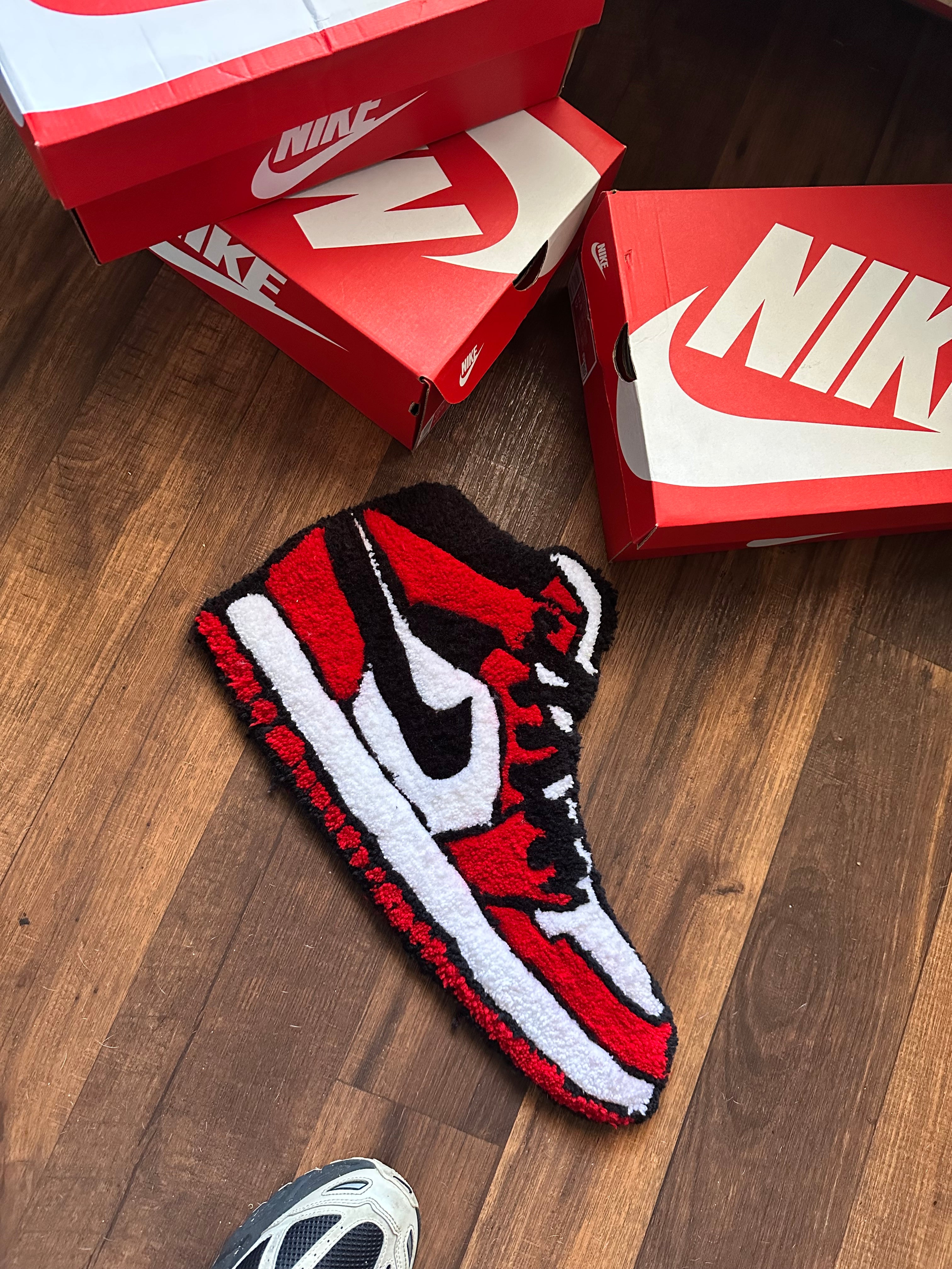 Red & Black High-Top Sneaker Handmade Tufted Rug