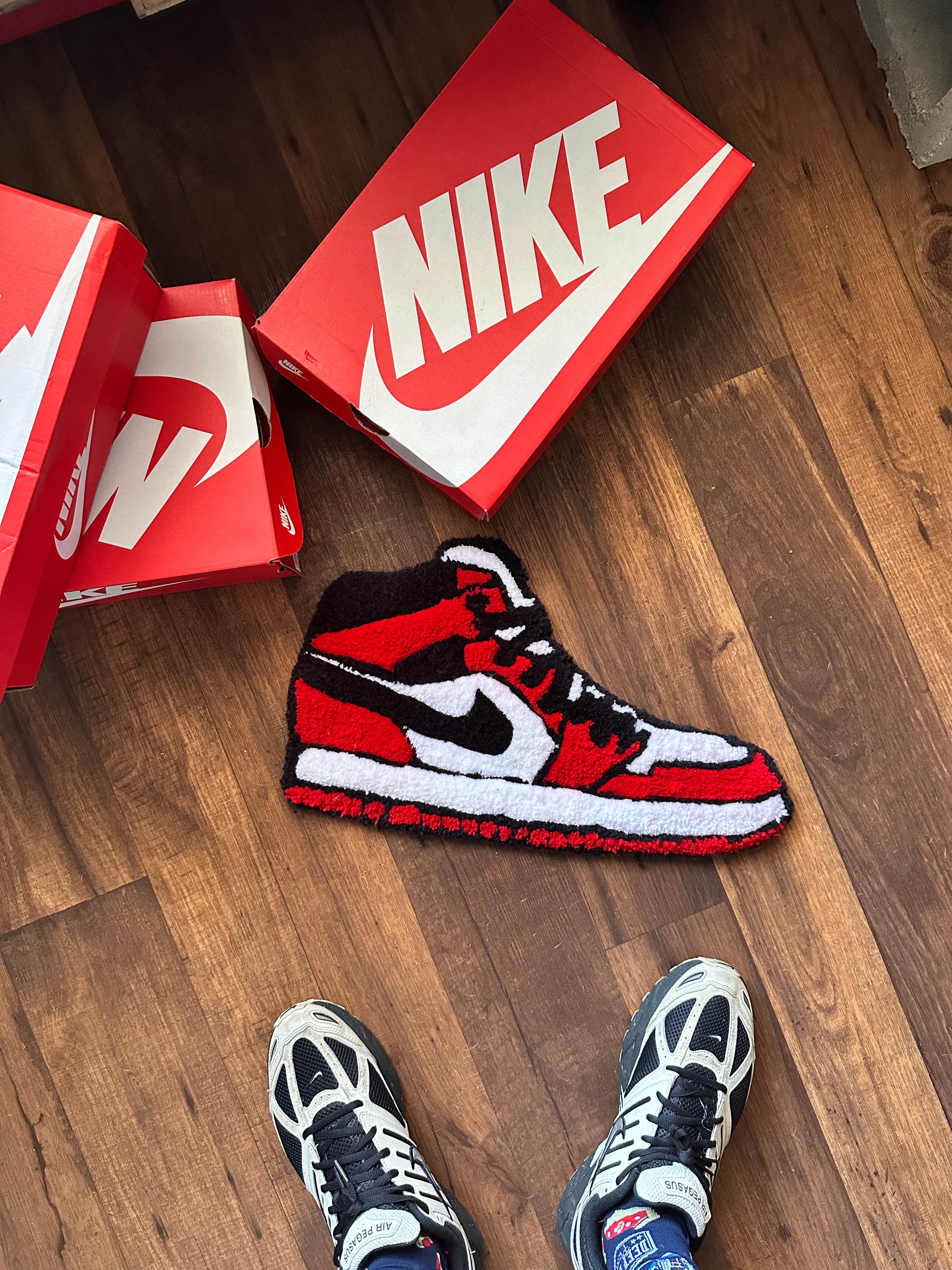 Red & Black High-Top Sneaker Handmade Tufted Rug