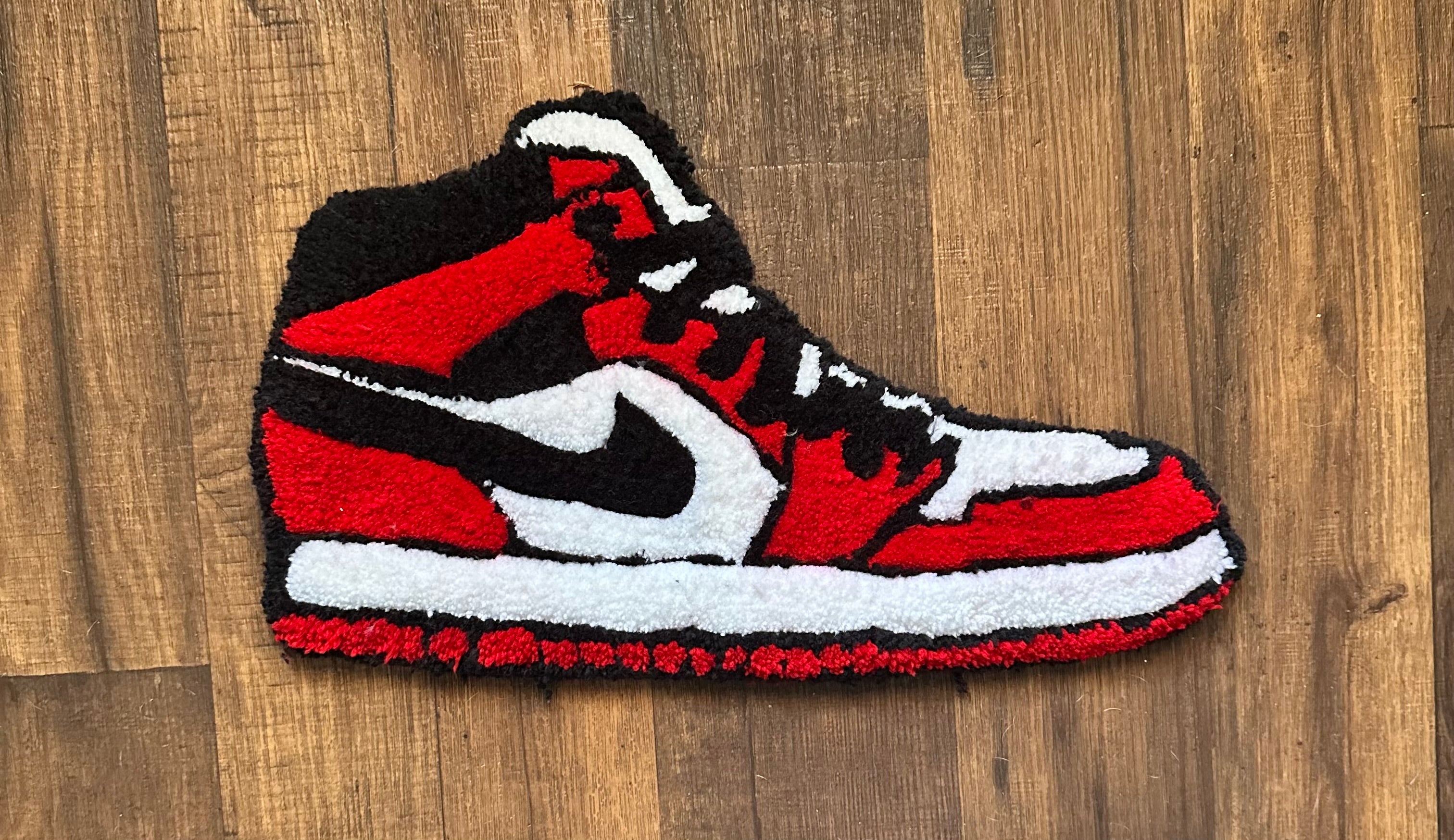 Red & Black High-Top Sneaker Handmade Tufted Rug